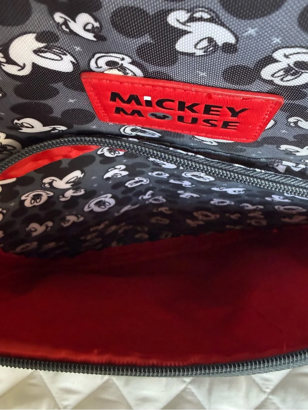 Disney Mickey Mouse Toss Head Print Backpack Diaper Bag Black Gray